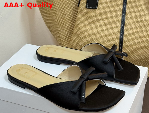 Dior Bow Slide in Black Satin Replica