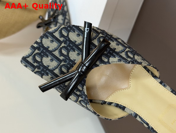 Dior Bow Slide in Deep Blue Oblique Embroidered Cotton Replica