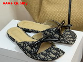 Dior Bow Slide in Deep Blue Oblique Embroidered Cotton Replica