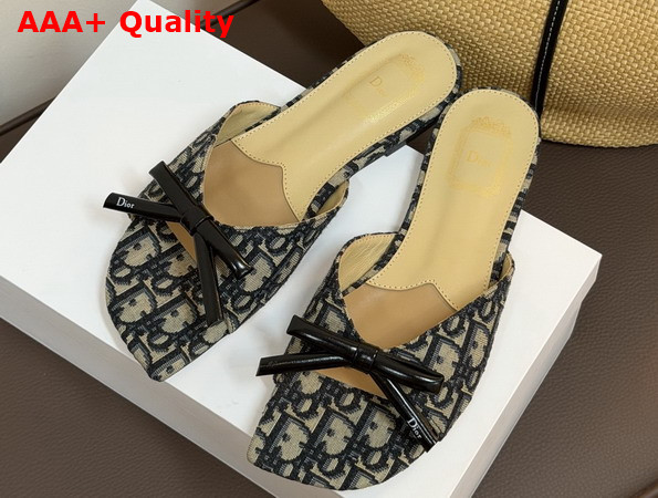 Dior Bow Slide in Deep Blue Oblique Embroidered Cotton Replica