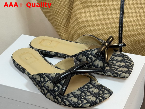 Dior Bow Slide in Deep Blue Oblique Embroidered Cotton Replica