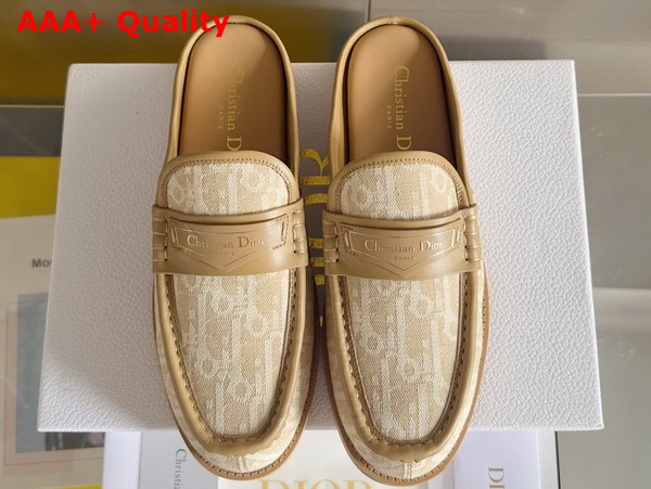 Dior Boy Mule in Beige Cotton Embroidered with Dior Oblique Mitif and Calfskin Panels Replica