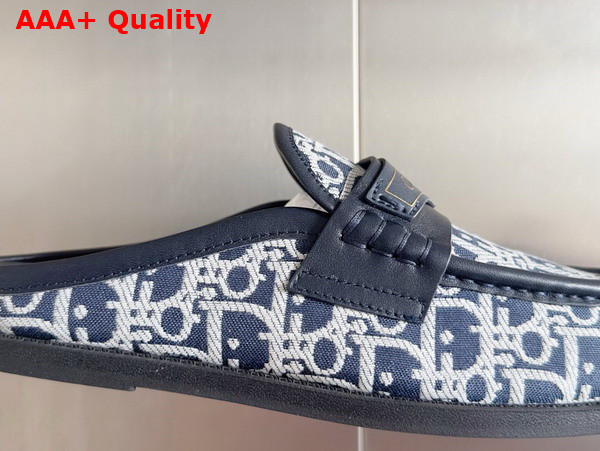 Dior Boy Mule in Deep Blue Cotton Embroidered with Dior Oblique Mitif and Calfskin Panels Replica
