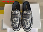 Dior Boy Mule in Deep Blue Cotton Embroidered with Dior Oblique Mitif and Calfskin Panels Replica