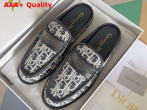 Dior Boy Mule in Deep Blue Cotton Embroidered with Dior Oblique Mitif and Calfskin Panels Replica