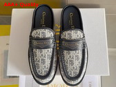 Dior Boy Mule in Gray and White Cotton Embroidered with Dior Oblique Mitif and Calfskin Panels Replica