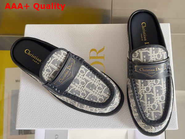 Dior Boy Mule in Gray and White Cotton Embroidered with Dior Oblique Mitif and Calfskin Panels Replica