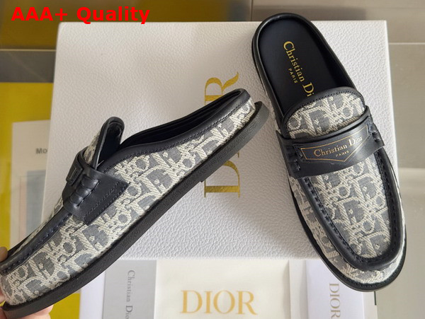Dior Boy Mule in Gray and White Cotton Embroidered with Dior Oblique Mitif and Calfskin Panels Replica