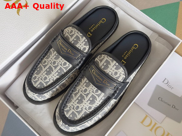 Dior Boy Mule in Gray and White Cotton Embroidered with Dior Oblique Mitif and Calfskin Panels Replica