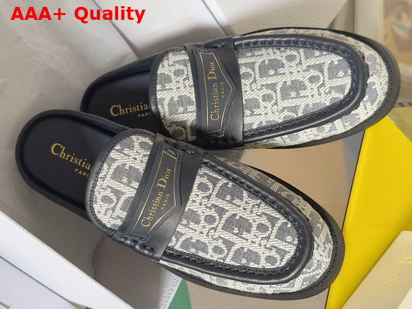 Dior Boy Mule in Gray and White Cotton Embroidered with Dior Oblique Mitif and Calfskin Panels Replica
