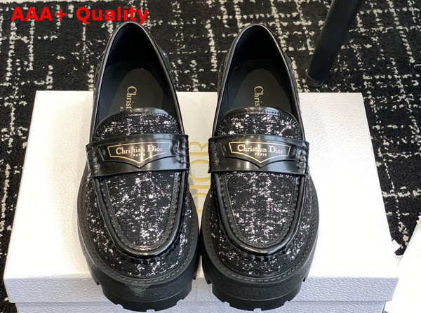 Dior Boy Platform Loafer Black and White Cannage Tweed Replica