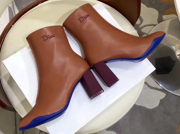Dior Brown Calfskin Leather Ankle Boot with Side Zip For Sale
