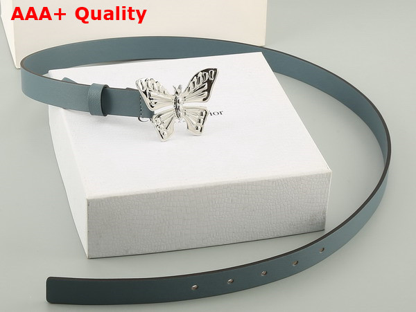 Dior Butterfly Buckle Belt in Light Blue Leather Replica