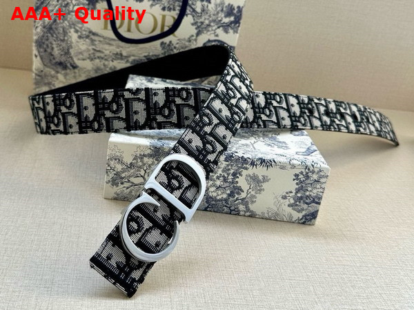 Dior CD Belt Buckle Reversible Belt Beige and Black Dior Oblique Jacquard and Black Grained Calfskin 35mm Replica