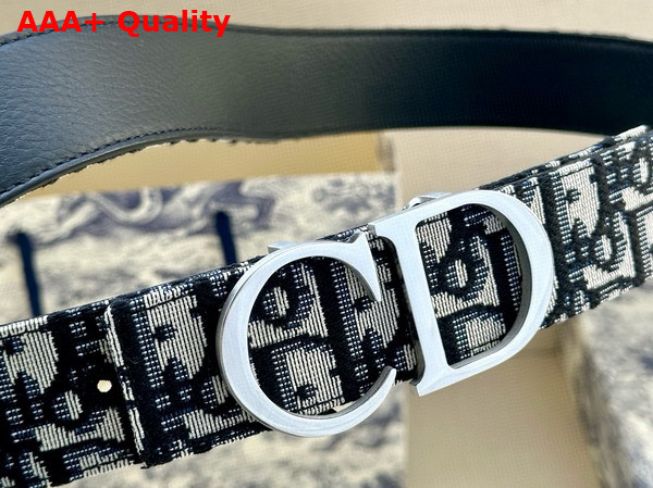 Dior CD Belt Buckle Reversible Belt Beige and Black Dior Oblique Jacquard and Black Grained Calfskin 35mm Replica