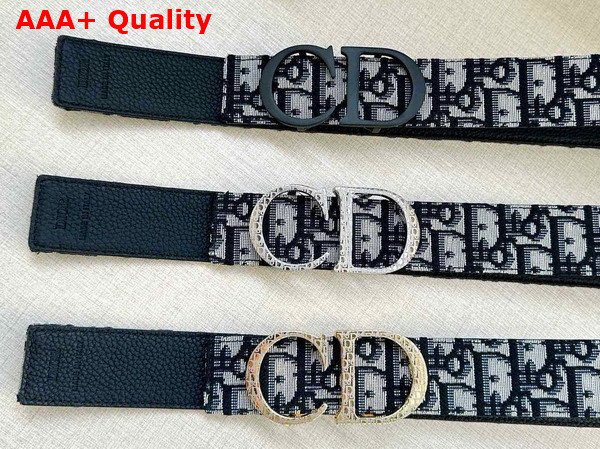 Dior CD Belt Buckle Reversible Belt Beige and Black Dior Oblique Jacquard and Black Grained Calfskin 35mm Replica