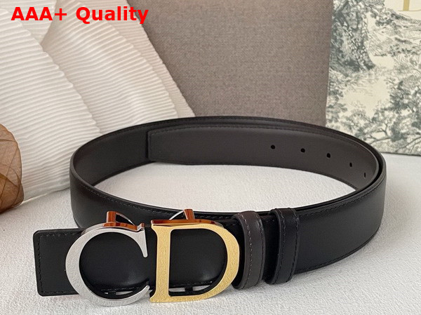 Dior CD Belt Buckle Reversible Belt Black and Chocolate Smooth Calfskin Replica