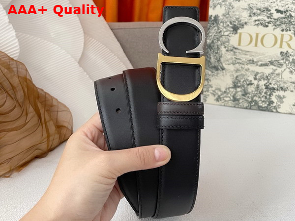 Dior CD Belt Buckle Reversible Belt Black and Chocolate Smooth Calfskin Replica