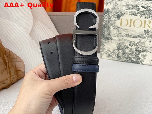 Dior CD Belt Buckle Reversible Belt Black and Navy Smooth Calfskin Replica