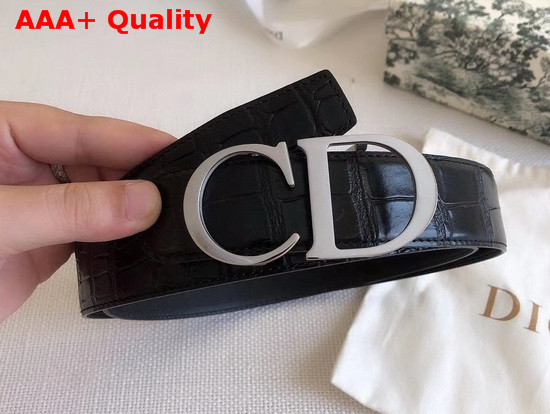 Dior CD Bucklet Buckle Belt in Black Croc Effect Calfskin with Palladium Finish Brass Buckle Replica