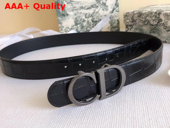 Dior CD Bucklet Buckle Belt in Black Croc Effect Calfskin with Ruthenium Finish Brass Buckle Replica
