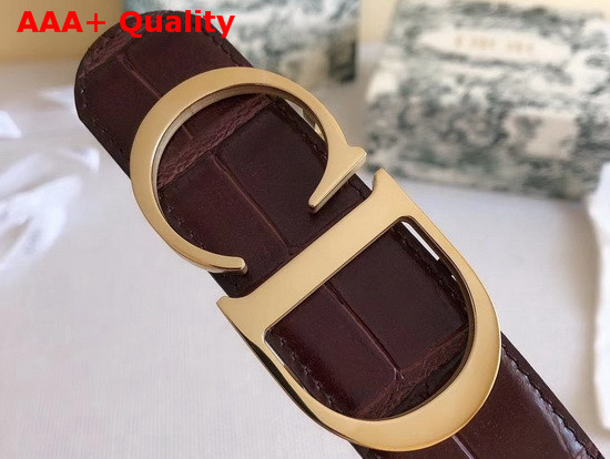 Dior CD Bucklet Buckle Belt in Brown Croc Effect Calfskin with Gold Finish Brass Buckle Replica