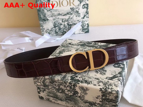 Dior CD Bucklet Buckle Belt in Brown Croc Effect Calfskin with Gold Finish Brass Buckle Replica
