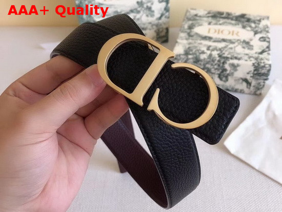 Dior CD Bucklet Buckle Reversible Belt in Black and Brown Grained Calfskin with Gold Finish Brass Buckle Replica