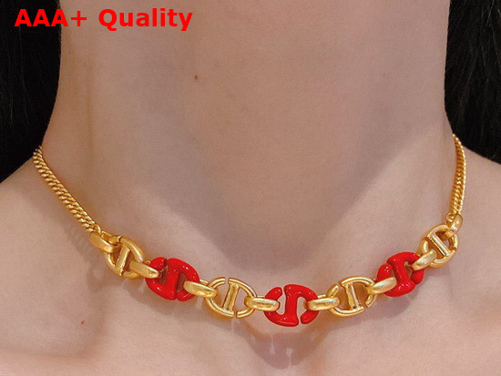 Dior CD Navy Necklace Gold Finish Metal and Raspberry Lacquer Replica