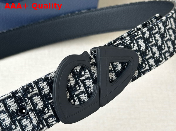 Dior CD30 Belt in Beige and Beige and Blue Micro Dior Oblique Jacquard and Black Grained Calfskin Replica