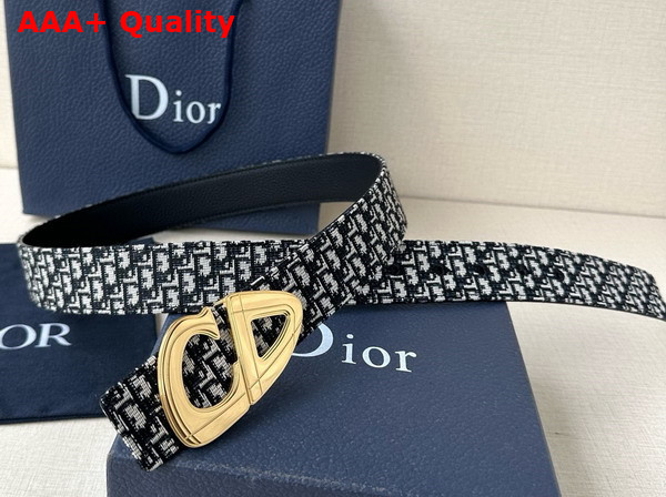 Dior CD30 Belt in Beige and Beige and Blue Micro Dior Oblique Jacquard and Black Grained Calfskin Replica