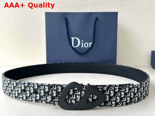 Dior CD30 Belt in Beige and Beige and Blue Micro Dior Oblique Jacquard and Black Grained Calfskin Replica