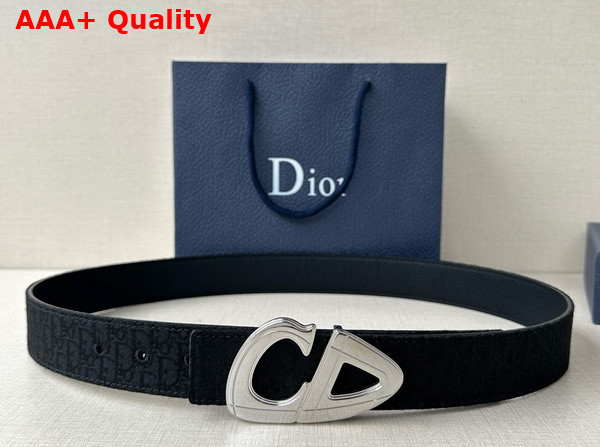 Dior CD30 Belt in Black Dior Oblique Jacquard and Black Grained Calfskin Replica
