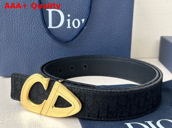 Dior CD30 Belt in Black Dior Oblique Jacquard and Black Grained Calfskin Replica