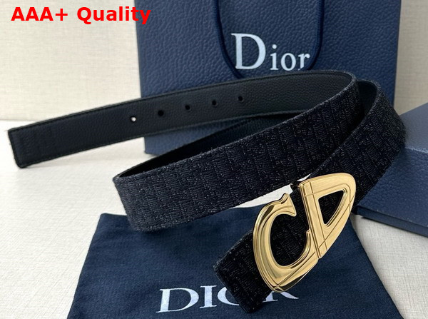 Dior CD30 Belt in Black Micro Dior Oblique Jacquard and Black Grained Calfskin Replica