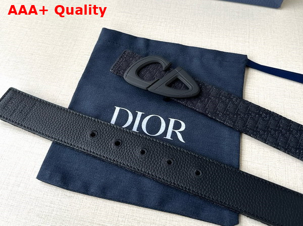 Dior CD30 Belt in Black Micro Dior Oblique Jacquard and Black Grained Calfskin Replica