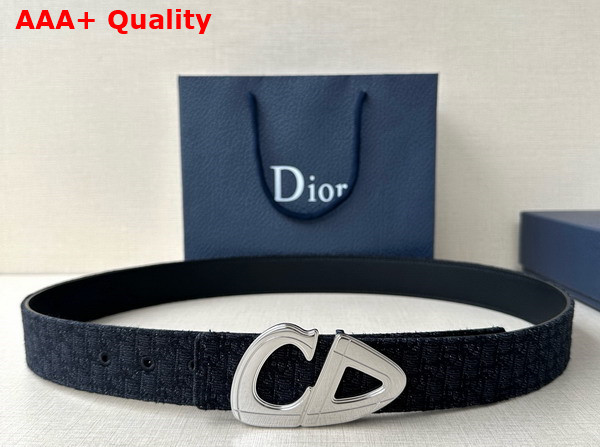 Dior CD30 Belt in Black Micro Dior Oblique Jacquard and Black Grained Calfskin Replica