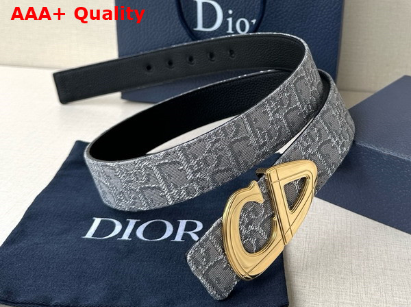 Dior CD30 Belt in Gray Dior Oblique Jacquard and Black Grained Calfskin Replica
