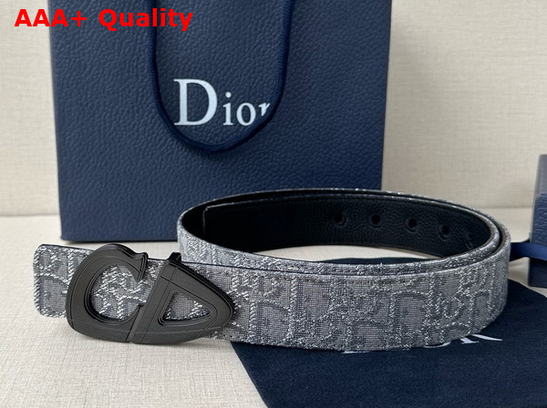 Dior CD30 Belt in Gray Dior Oblique Jacquard and Black Grained Calfskin Replica