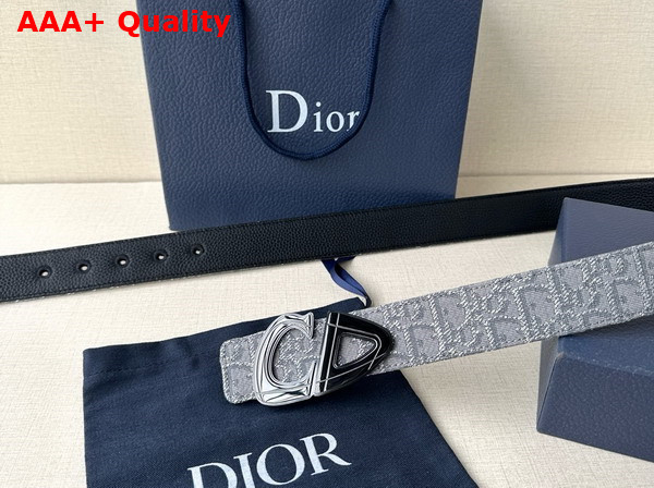Dior CD30 Belt in Gray Dior Oblique Jacquard and Black Grained Calfskin Replica