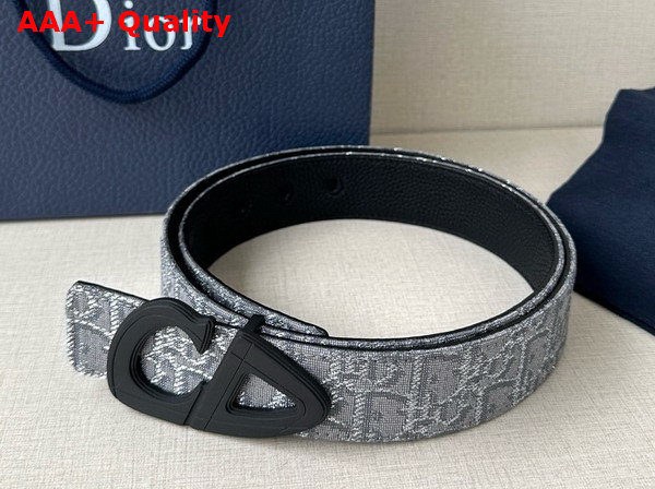 Dior CD30 Belt in Gray Dior Oblique Jacquard and Black Grained Calfskin Replica