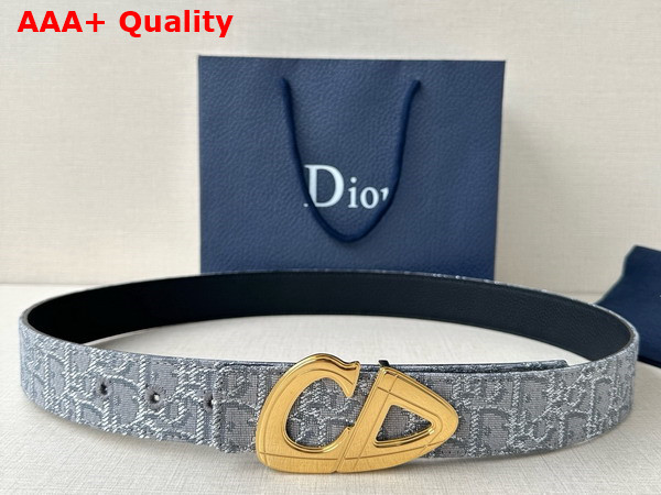 Dior CD30 Belt in Gray Dior Oblique Jacquard and Black Grained Calfskin Replica
