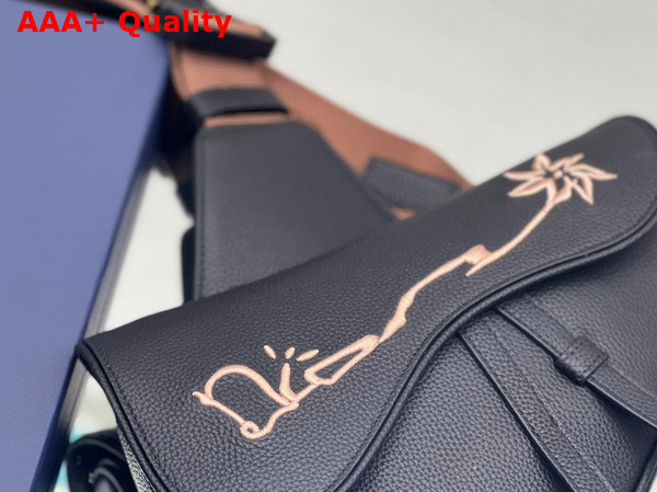 Dior Cactus Jack Dior Saddle Bag Black Grained Calfskin with Embroidered Signature Replica