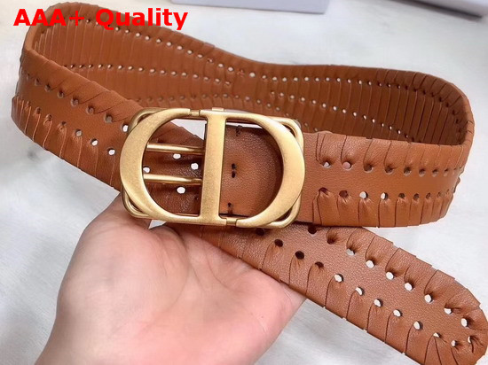 Dior Camel 30 Montaigne Calfskin Belt with Threaded Edges Replica