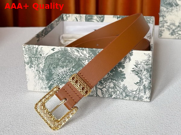 Dior Cannage Belt in Golden Saddle Smooth Calfskin 25mm Replica