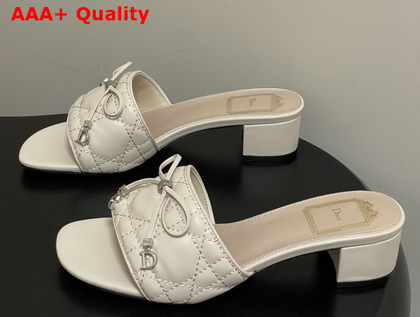 Dior Cannage Heeled Slide in Beige Quilted Cannage Lambskin Replica