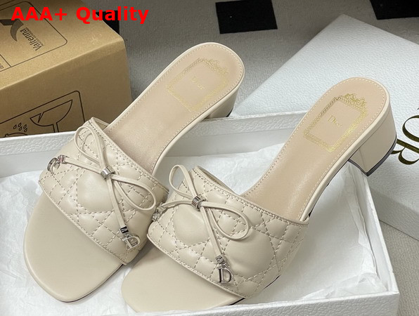 Dior Cannage Heeled Slide in Beige Quilted Cannage Lambskin Replica