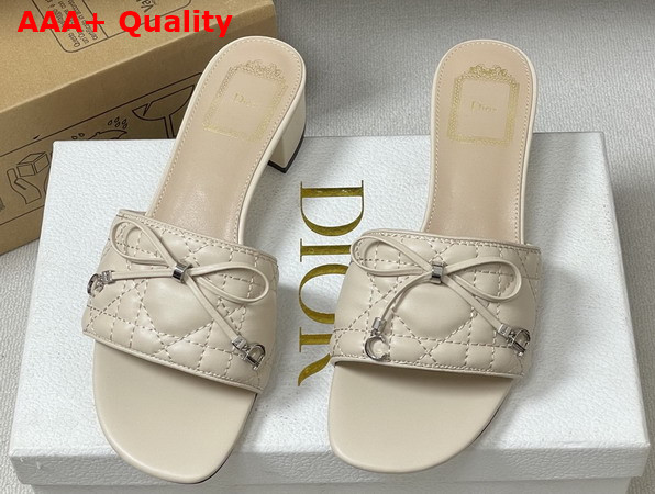 Dior Cannage Heeled Slide in Beige Quilted Cannage Lambskin Replica