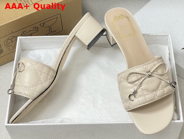 Dior Cannage Heeled Slide in Beige Quilted Cannage Lambskin Replica
