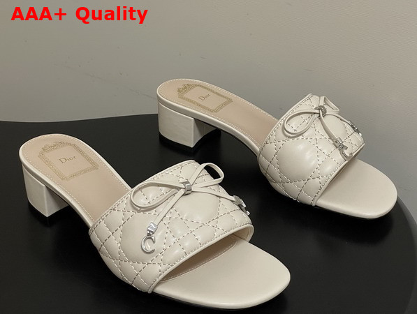 Dior Cannage Heeled Slide in Beige Quilted Cannage Lambskin Replica